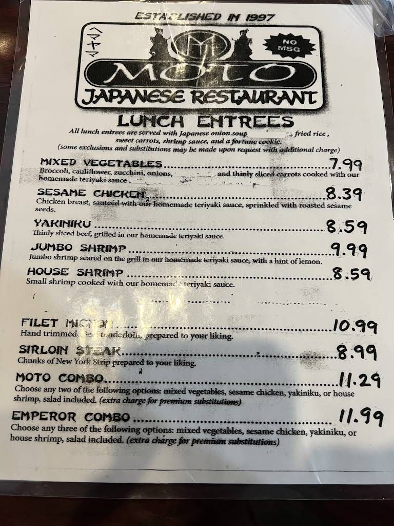 Moto Japanese Restaurant Menu 1